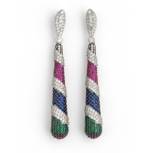 Multicolor Long Zircon Statement Earrings