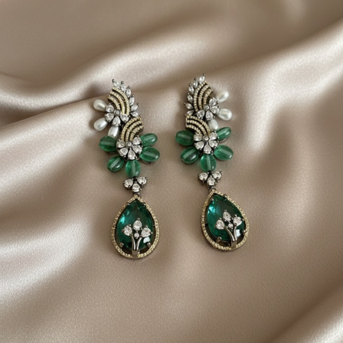 Green Emerald Floral Drop Earrings