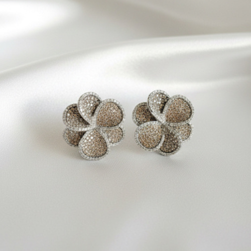 Champagne Floral Cluster Studs