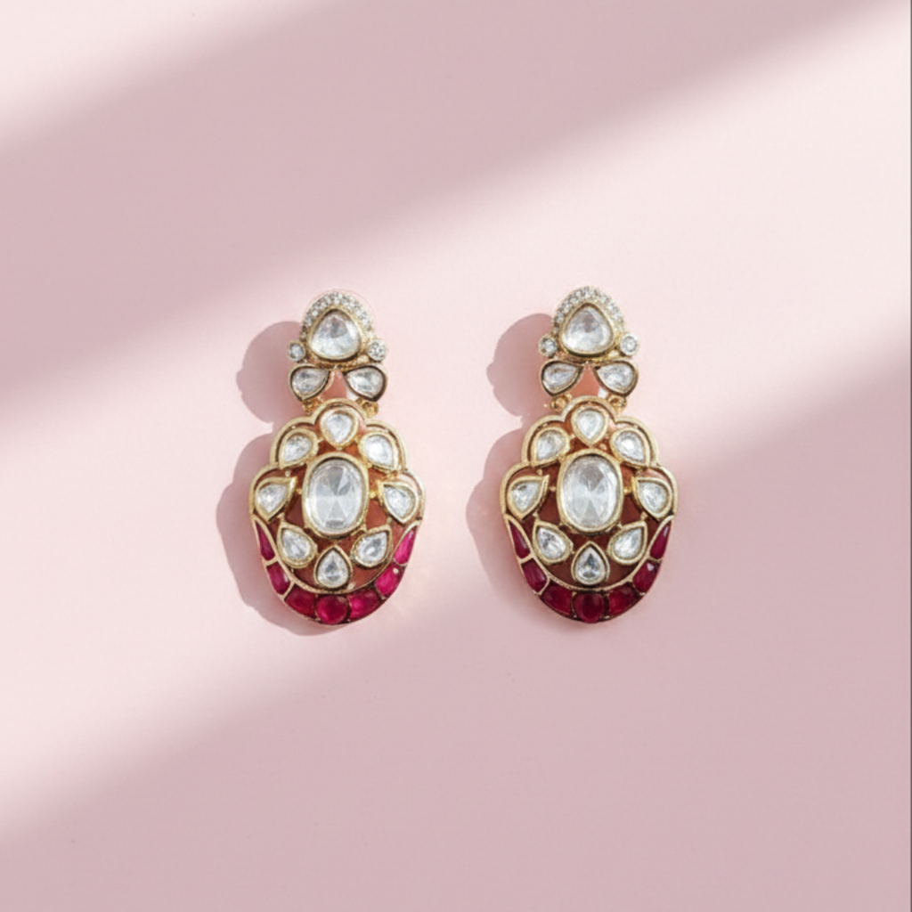 Royal Moissanite Ruby Drop Necklace Set – Gold Plated Bridal Jewelry