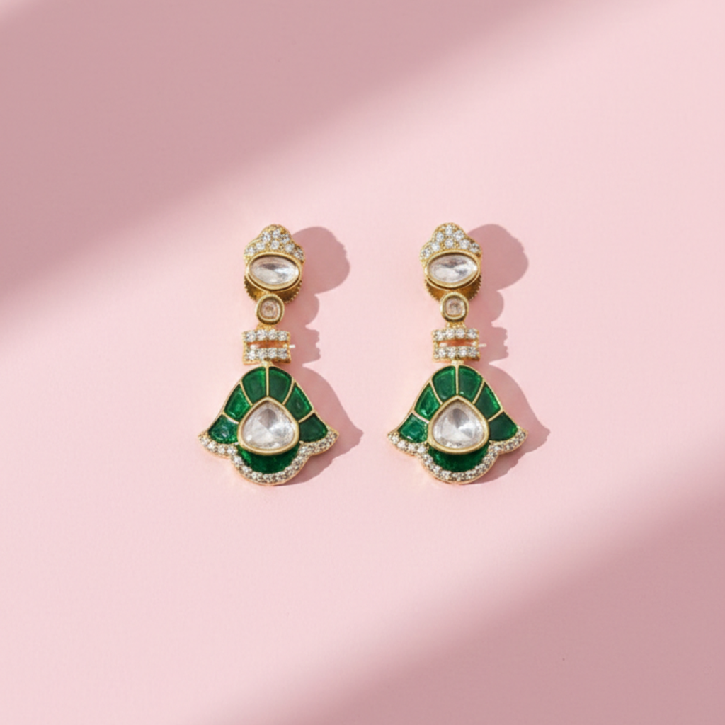 Emerald Green Moissanite Necklace Set – Gold Plated Bridal Jewelry