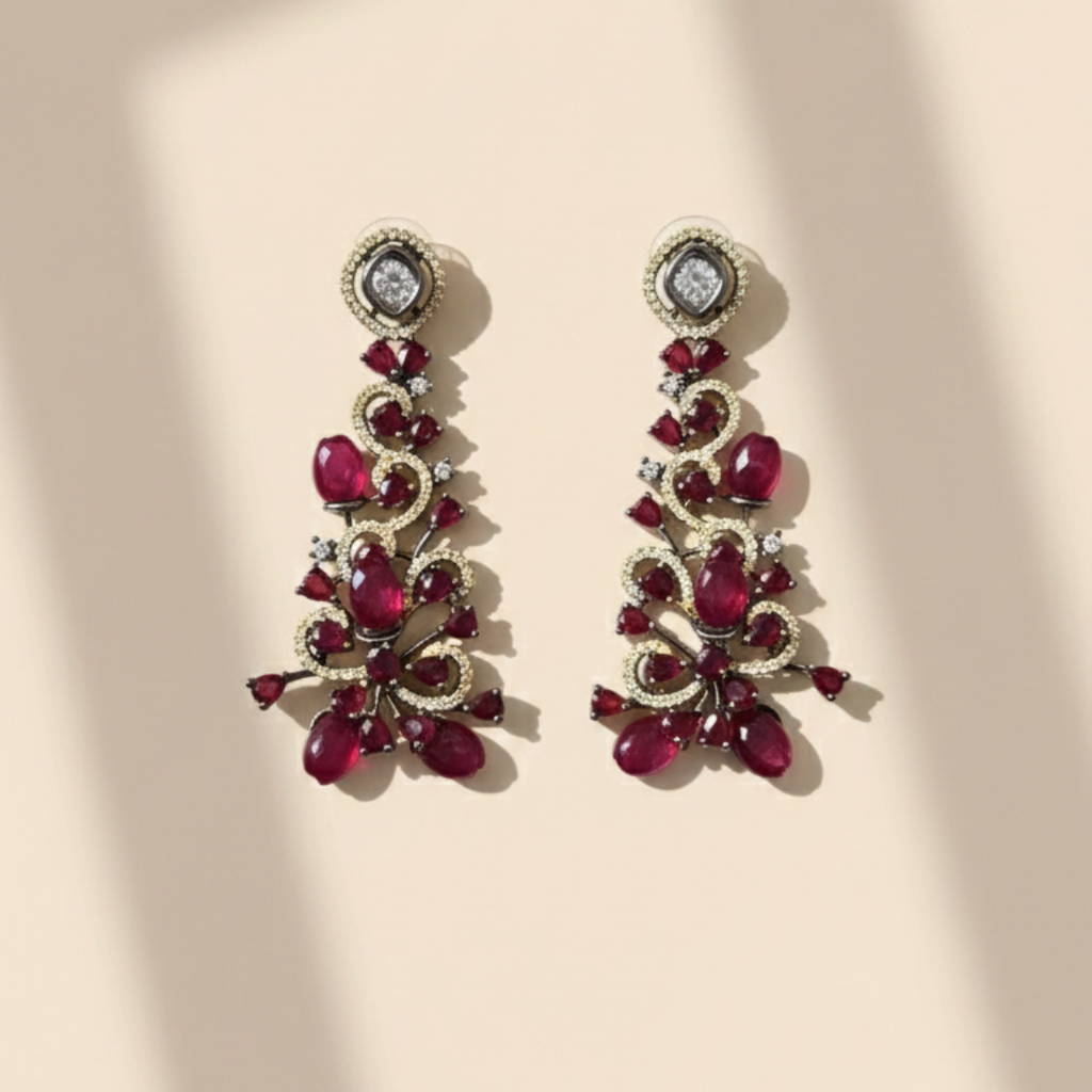 Ruby Red Zircon Floral Statement Necklace