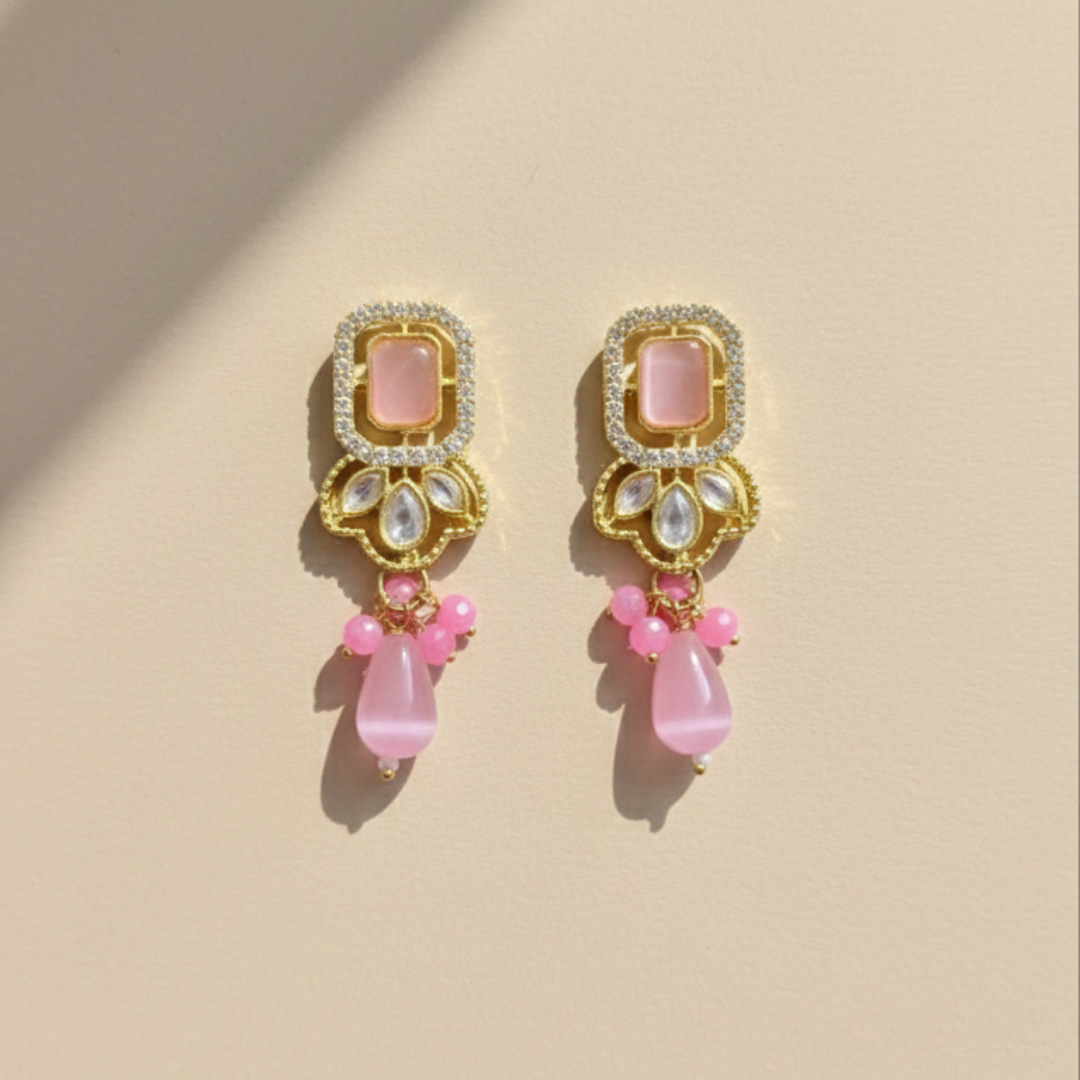 Pink Beaded Kundan Statement Necklace