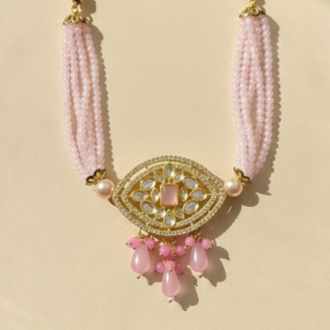 Pink Beaded Kundan Statement Necklace