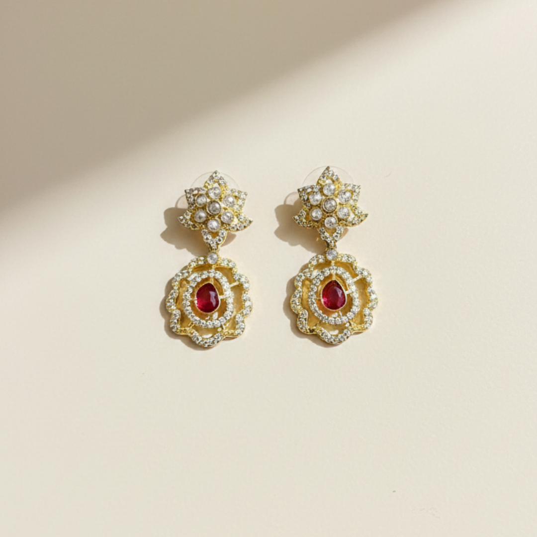 Royal Ruby Floral Gold-Plated Necklace Set
