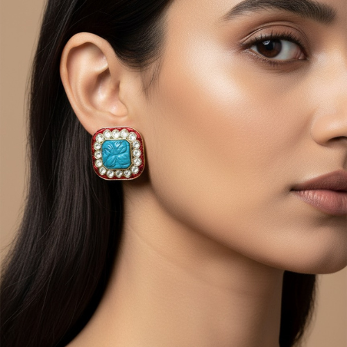 Handcrafted Blue Stone Statement Stud Earrings