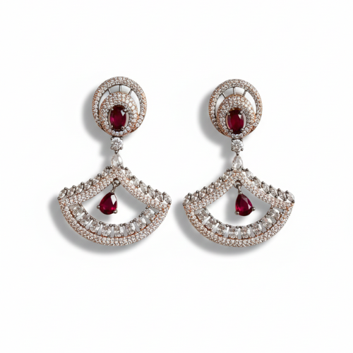Ruby & Diamond Fan-Shaped Drop Earrings