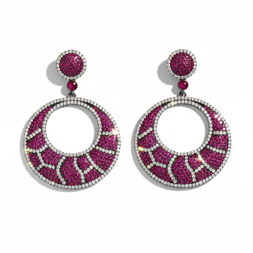 Pink Crystal Statement Hoop Earrings