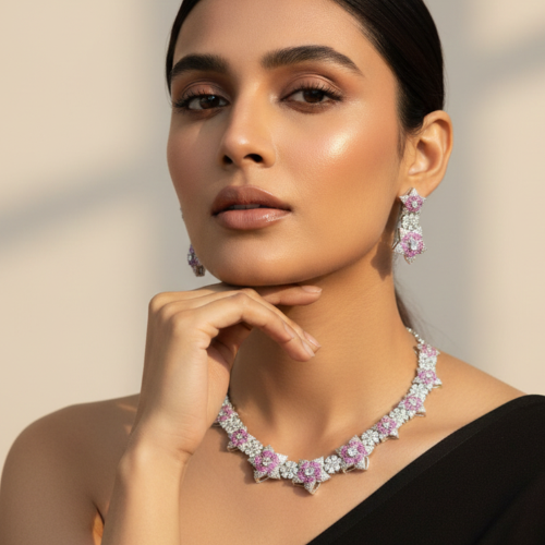 Radiant Floral American Diamond Necklace Set
