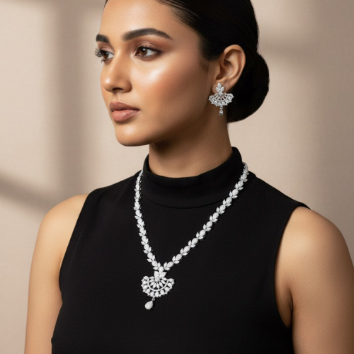 Shanaya Rhodium-Plated Zircon Necklace Set