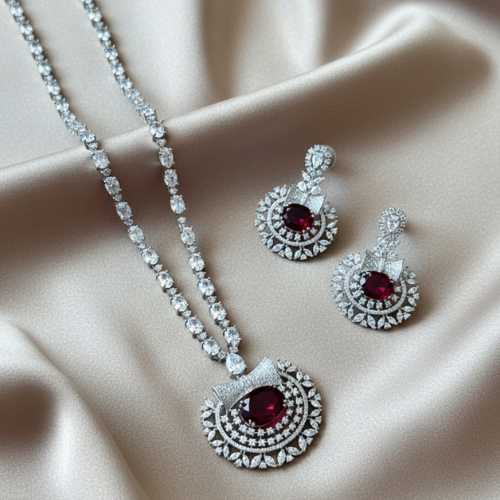 Rajshree Rhodium-Plated Zircon Necklace Set