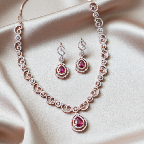 Ruhani Rose Gold Plated Zircon Necklace Set