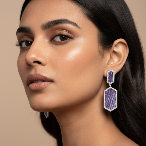 Lavender Geometric Zircon Statement Earrings
