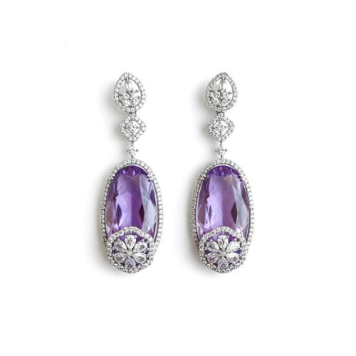 Purple Oval Crystal Drop Earrings