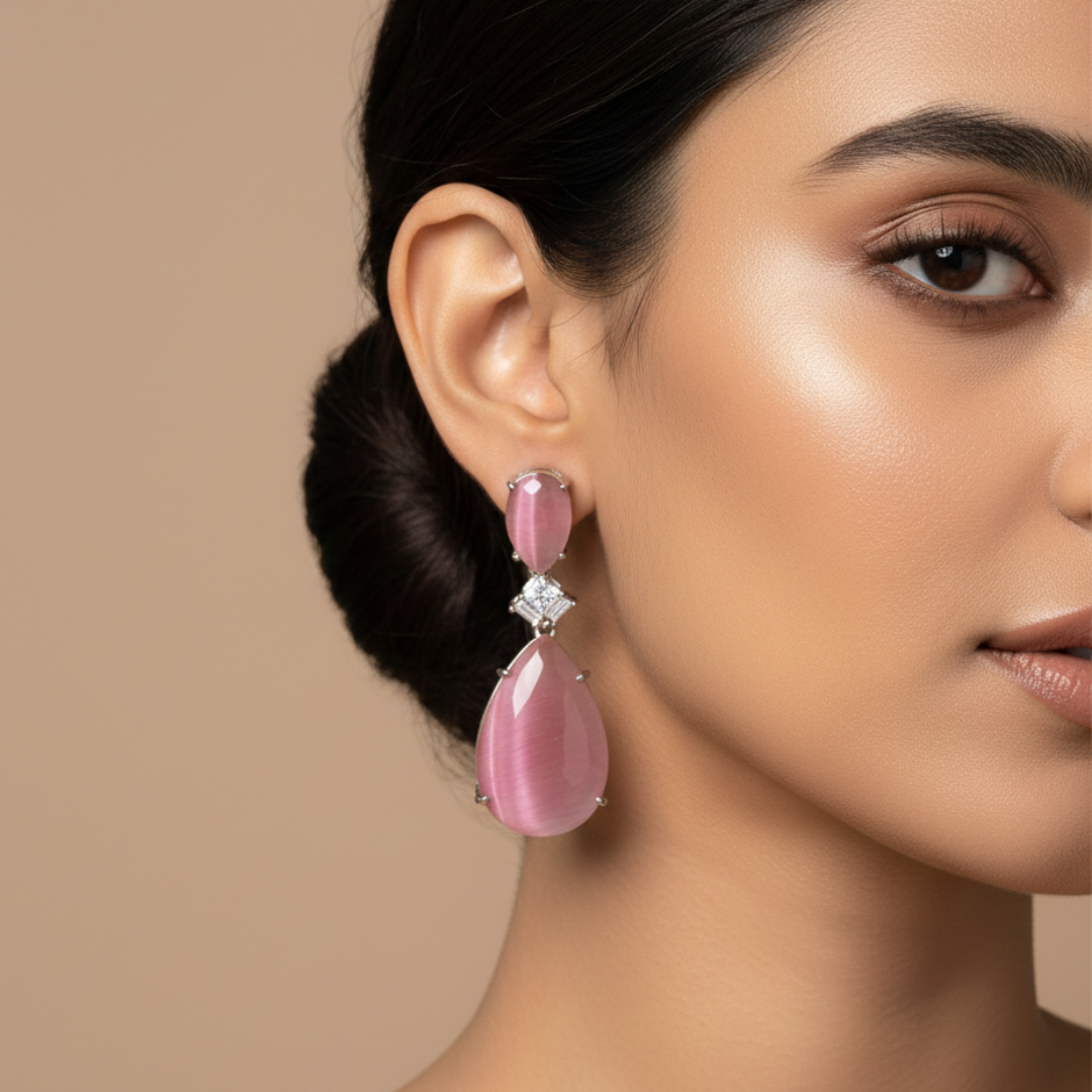 Blush Pink Zircon Teardrop Earrings