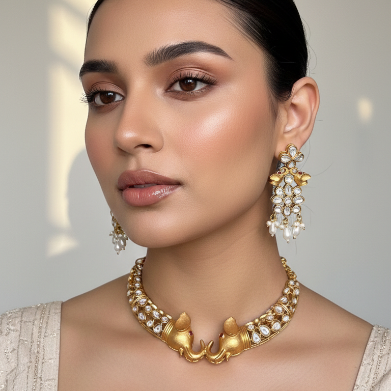 Divine Elephant Motif Premium Zircon Necklace Set
