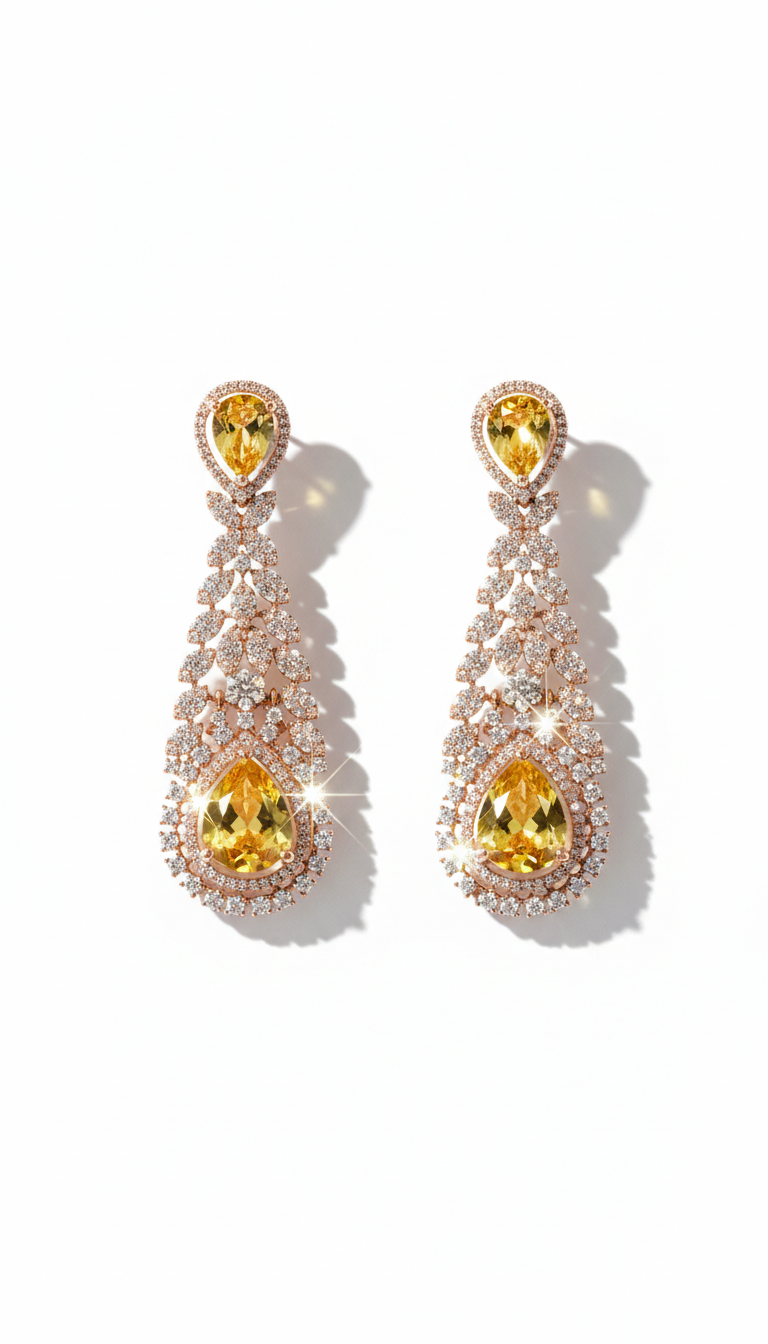 Golden Teardrop Premium Zircon Necklace Set