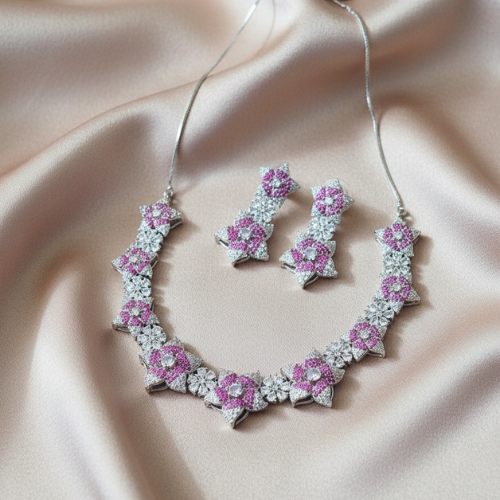 Luxury Rhodium-Plated Zircon Necklace Set for Women
